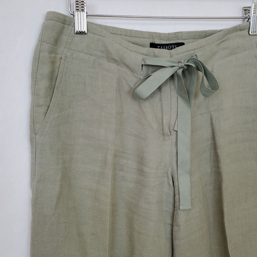 Talbots Pants Womens 4 Petite Linen Wide Leg Drawstring Green Beachy - Picture 2 of 13